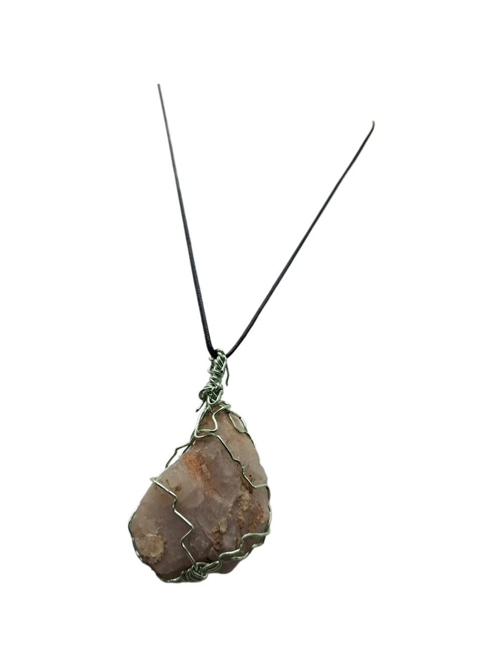 Large Raw Rose Quartz Pendant with Black Cord Necklace NWOT
